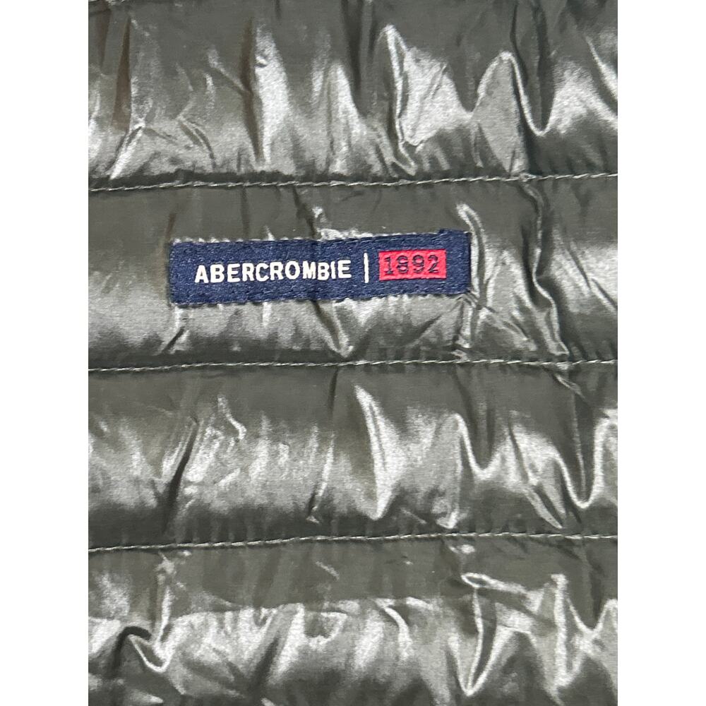Abercrombie Fitch Jacket XL Full Zip Army Green Down Filled Quilted Hood Puffer - Picture 5 of 16